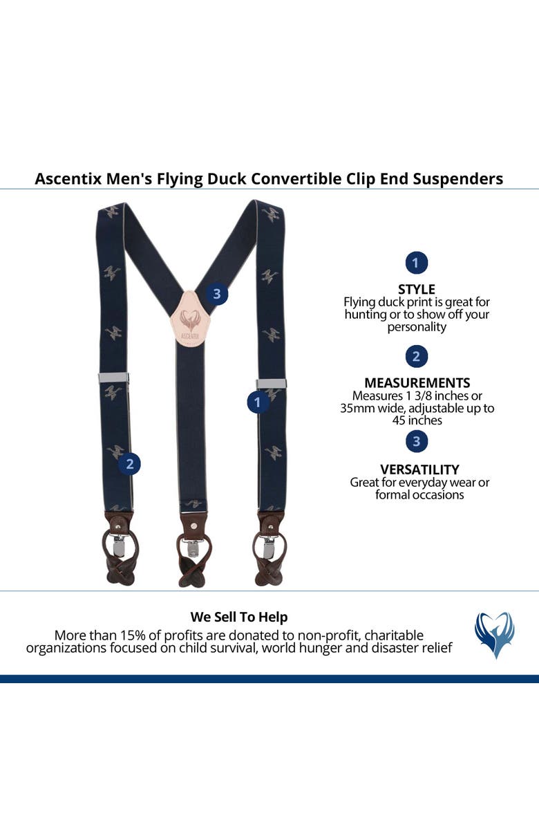 Ascentix Men's Flying Duck Convertible Clip End Suspenders, Alternate, color, Navy