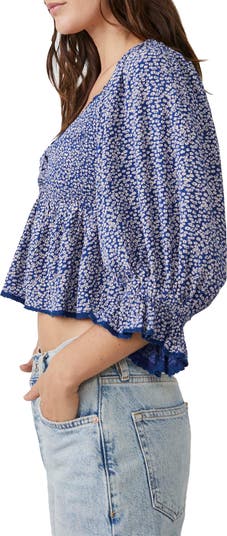 Brittnee Print Smocked Back Peplum Top