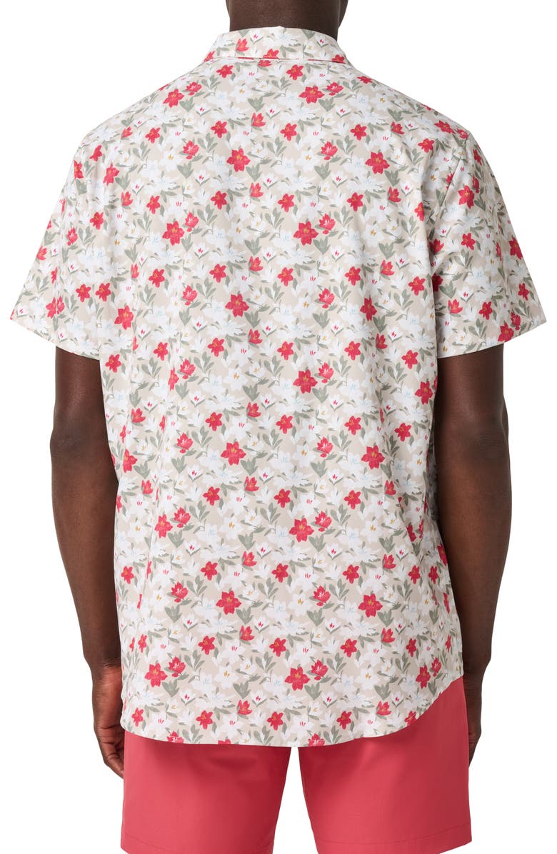 TravisMathew Techwoven Fairway Floral Short Sleeve Performance Button-Up Shirt, Alternate, color, Italian Sand