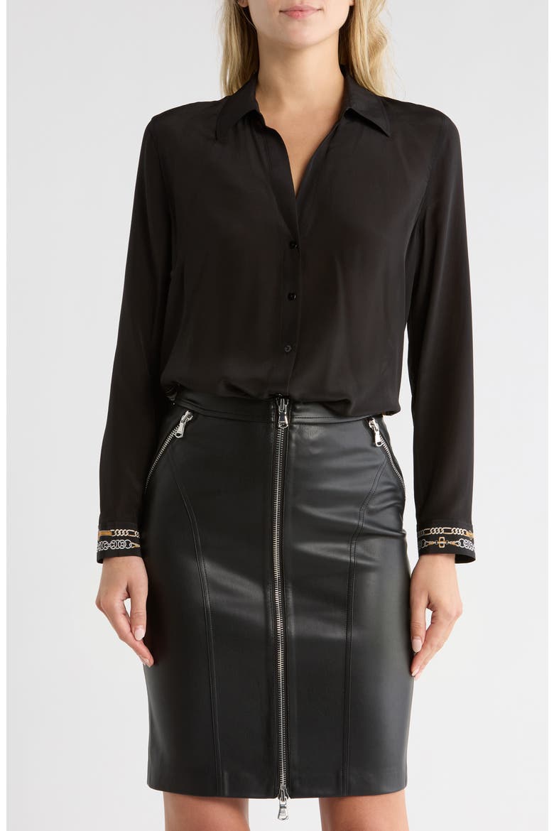 Gio Silk Top, Main, color, BLACK/ CAMEL BUCKLE SCARF