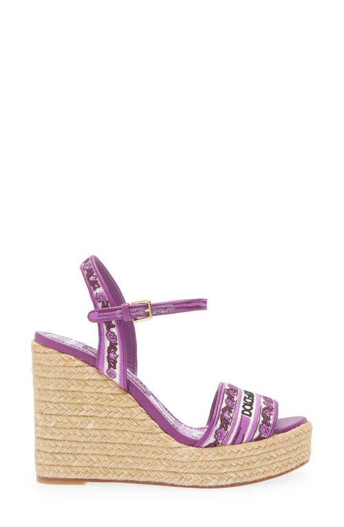 Dolce & Gabbana Violet Wedges With Logo Embroidery On The Front And All-over Majolica Motif In Purple