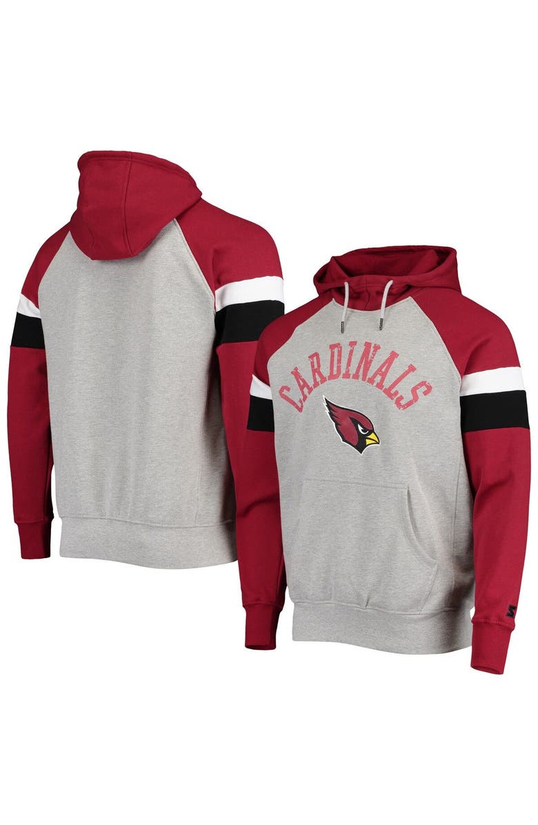 STARTER Men's Starter Heathered Gray/Cardinal Arizona Cardinals Home Run Raglan Pullover Hoodie, Alternate, color, Heather Gray