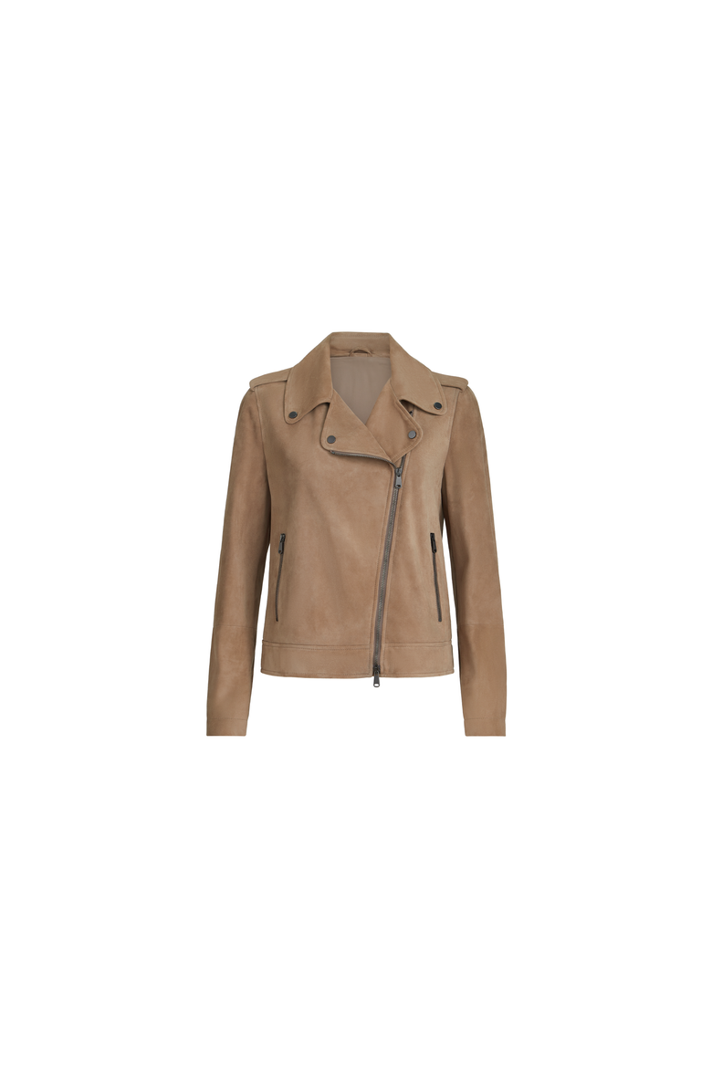 Suede biker jacket with monili, Alternate, color, Hazelnut