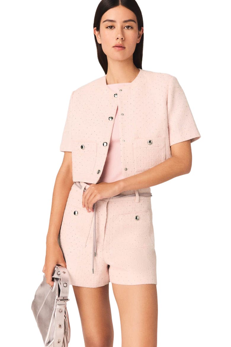 Short-sleeved tweed jacket, Main, color, Pink