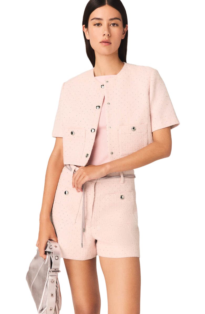 maje Short-sleeved tweed jacket, Main, color, Pink