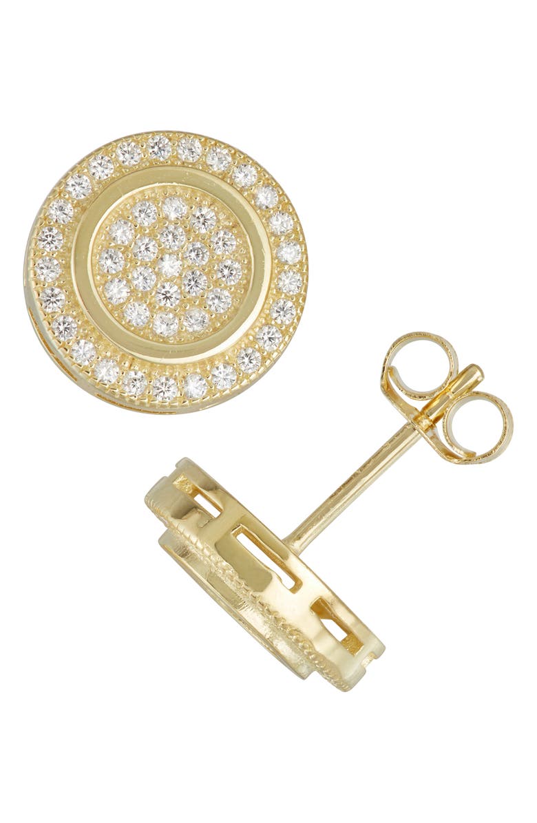FZN 14K Gold Over Silver Pavé CZ Round Stud Earrings, Main, color, Yellow
