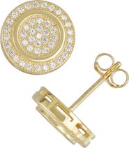 FZN 14K Gold Over Silver Pavé CZ Round Stud Earrings