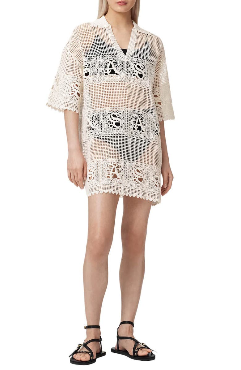 AllSaints Kyra Mesh Cover-Up Dress, Main, color, Chalk White