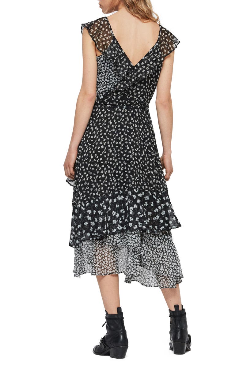 AllSaints Kari Scatter Print Ruffle Wrap Dress, Alternate, color,
