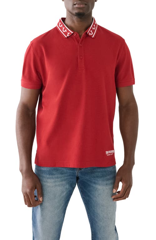 True Religion Brand Jeans Logo Collar Cotton Polo in Red Dahlia  product