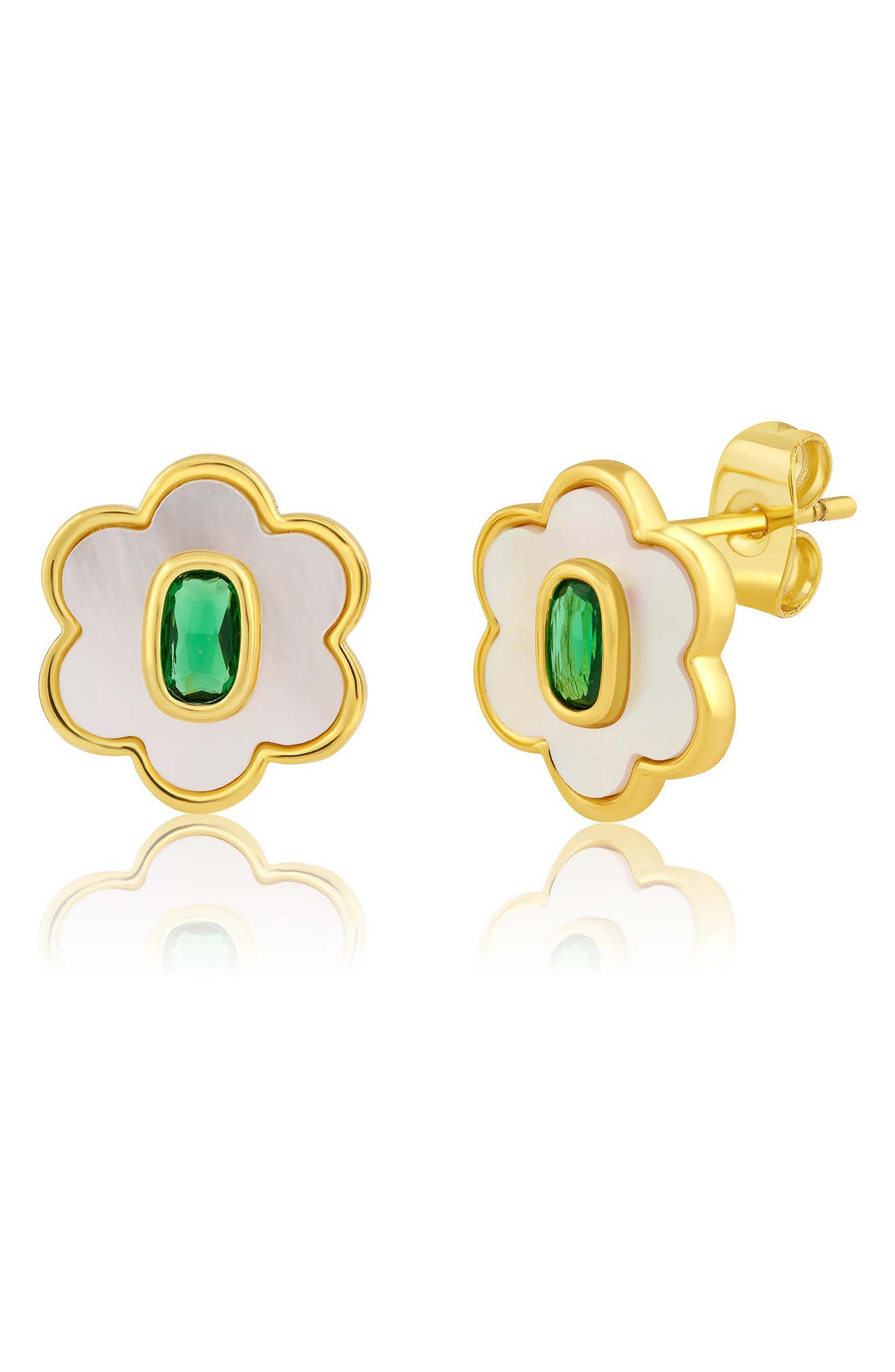 Mother-of-Pearl & Cubic Zirconia Flower Stud Earrings