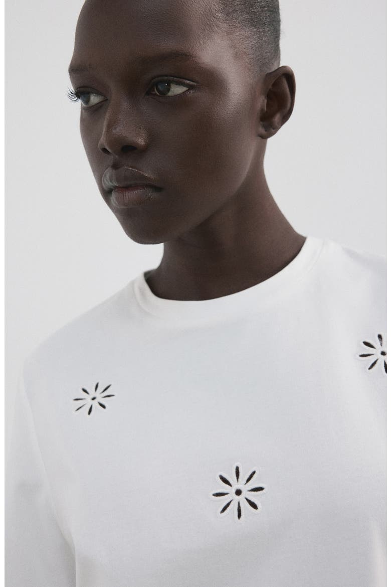 Floral Embroidered Cotton Tee, Alternate, color, WHITE