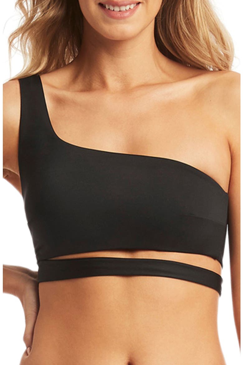 Dark Romance One-Shoulder Bikini Top, Main, color, BLACK