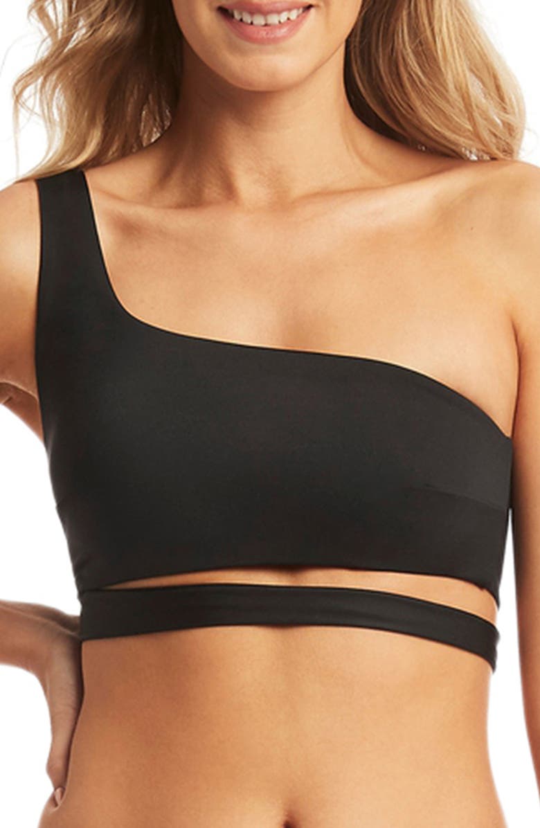 Sea Level Dark Romance One-Shoulder Bikini Top, Main, color, 