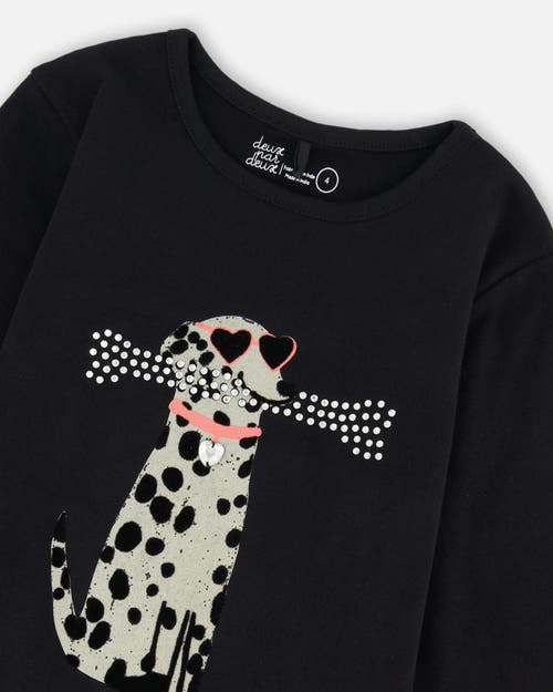 Deux Par Deux Organic Cotton T-shirt With Dalmatian In Black