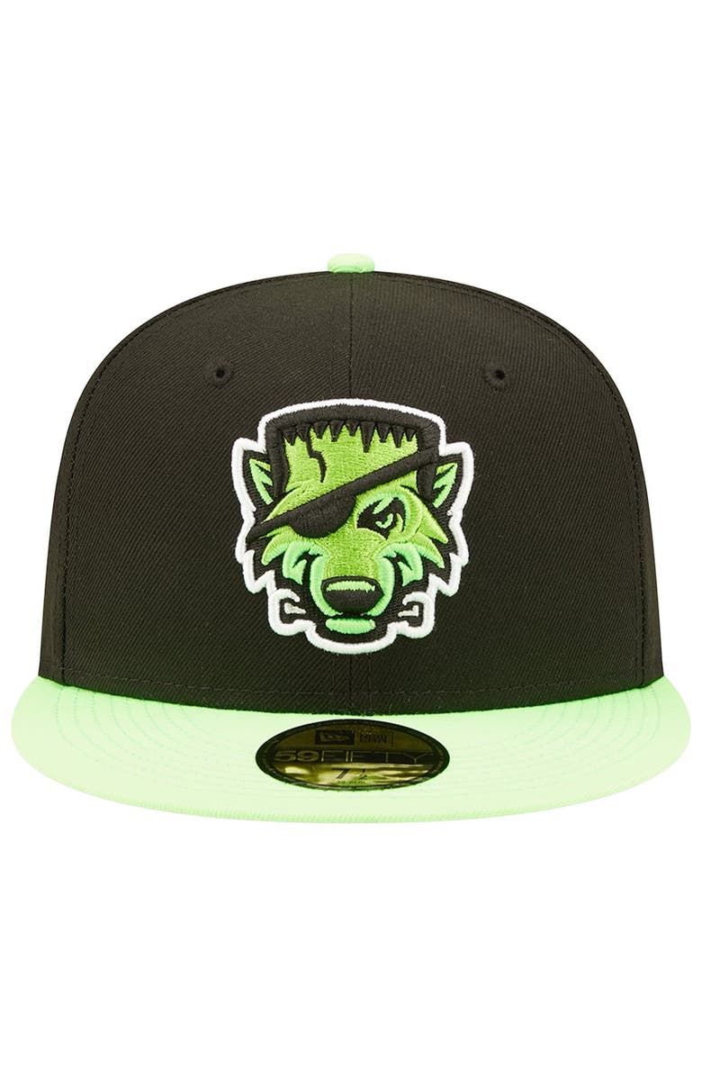 New Era Men's New Era Black/Neon Green Erie SeaWolves Theme Night 59FIFTY Fitted Hat, Alternate, color, 