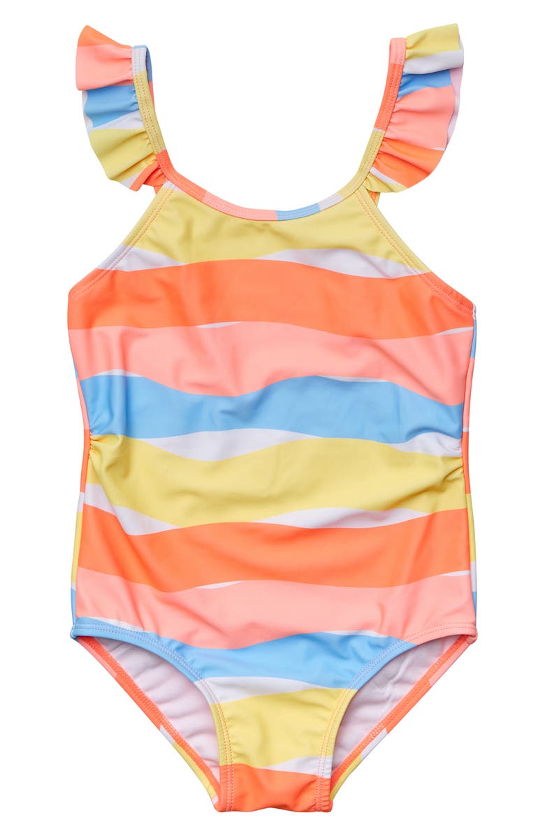 Snapper Rock Kids' Stripe Ruffle One-Piece Swimsuit, Main, color, 