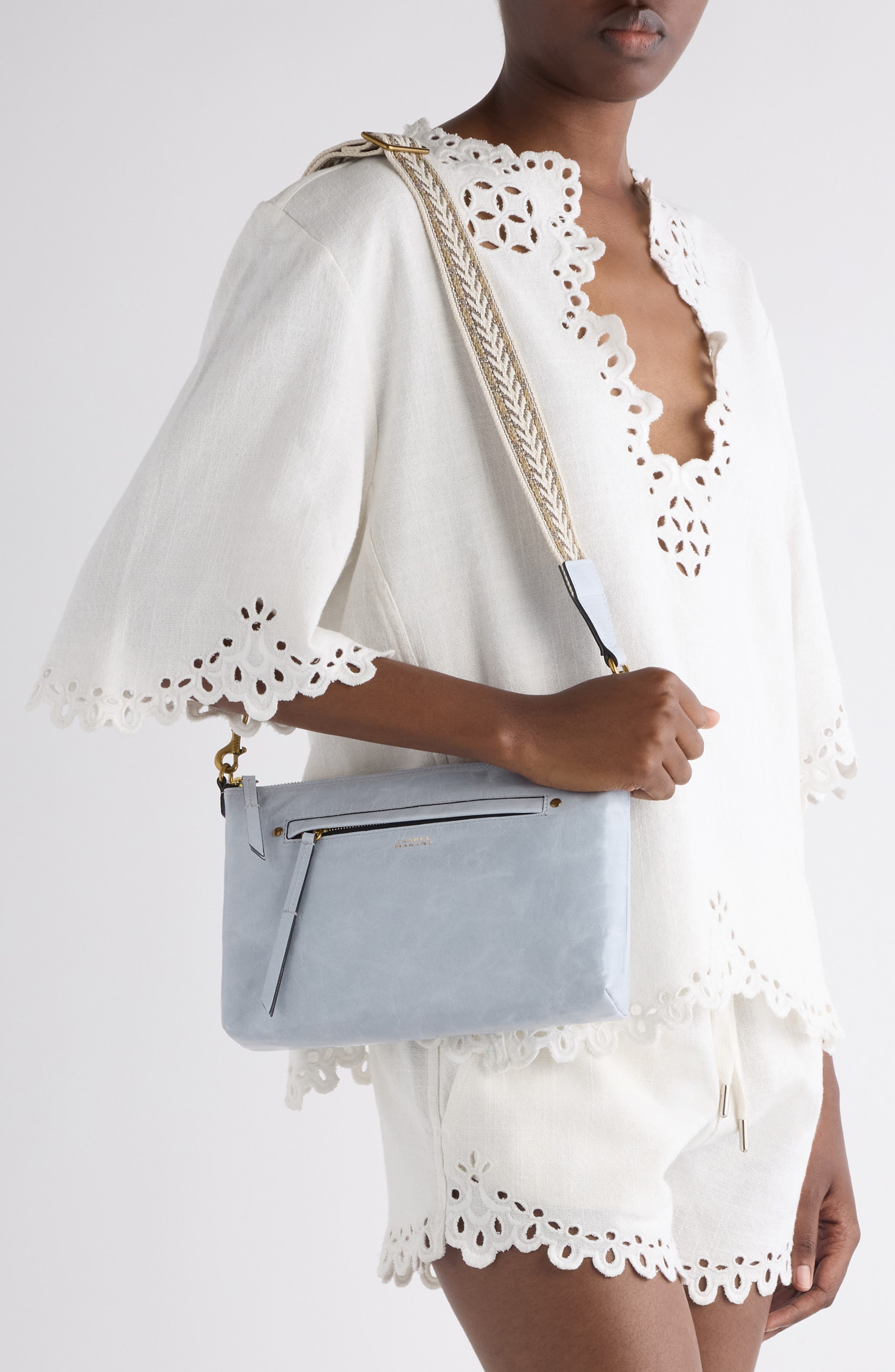 Isabel Marant Nessah Leather Crossbody Bag, Alternate, color, Light Grey