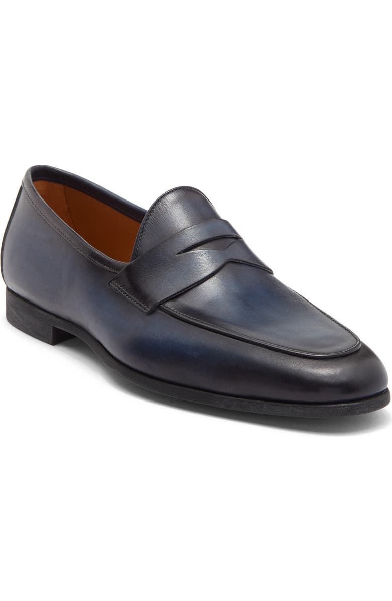 Magnanni Apron Toe Penny Loafer, Main, color, Navy