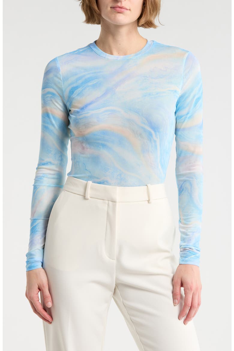Sunny Long Sleeve Mesh Top, Main, color, BLUE MARBLE