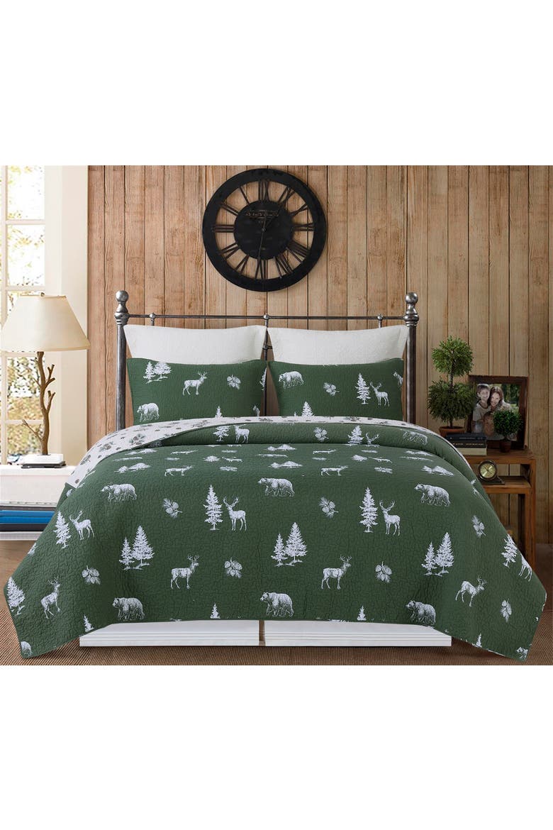 Fernwood Forest Bedding Quilt Collection, Alternate, color, Green