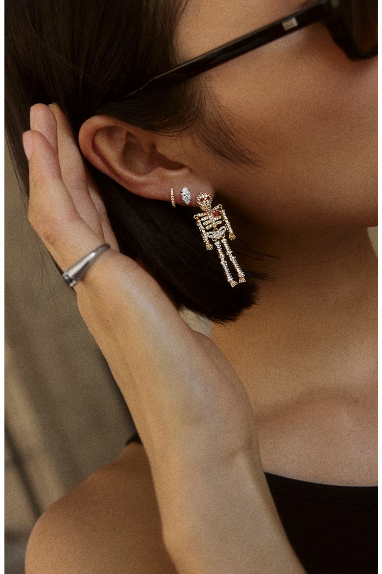 Love You to Death Skeleton Drop Earrings, Alternate, color, ORANGE/ GOLD