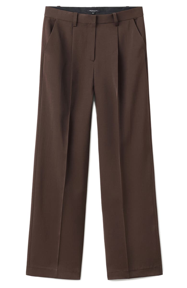 MANGO Selection Pleat Front Straight Leg Pants, Alternate, color, Chocolate