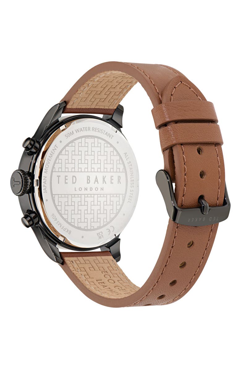 Ted Baker Fulmaar Chronograph Leather Strap Watch, 44mm, Alternate, color, Brown/ Black