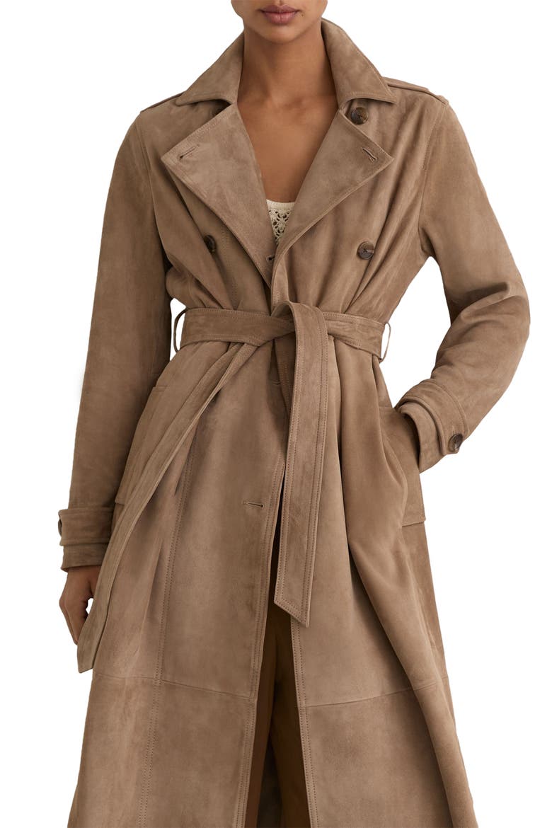 Ester Suede Trench Coat, Alternate, color, NEUTRAL