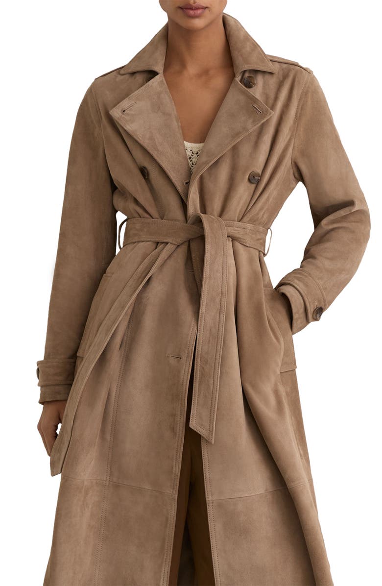 Reiss Ester Suede Trench Coat, Alternate, color, Neutral
