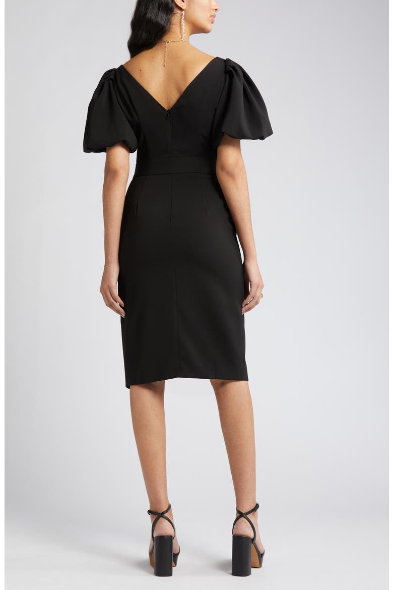 Bonnie Puff Sleeve Belted Sheath Dress, Alternate, color, BLACK