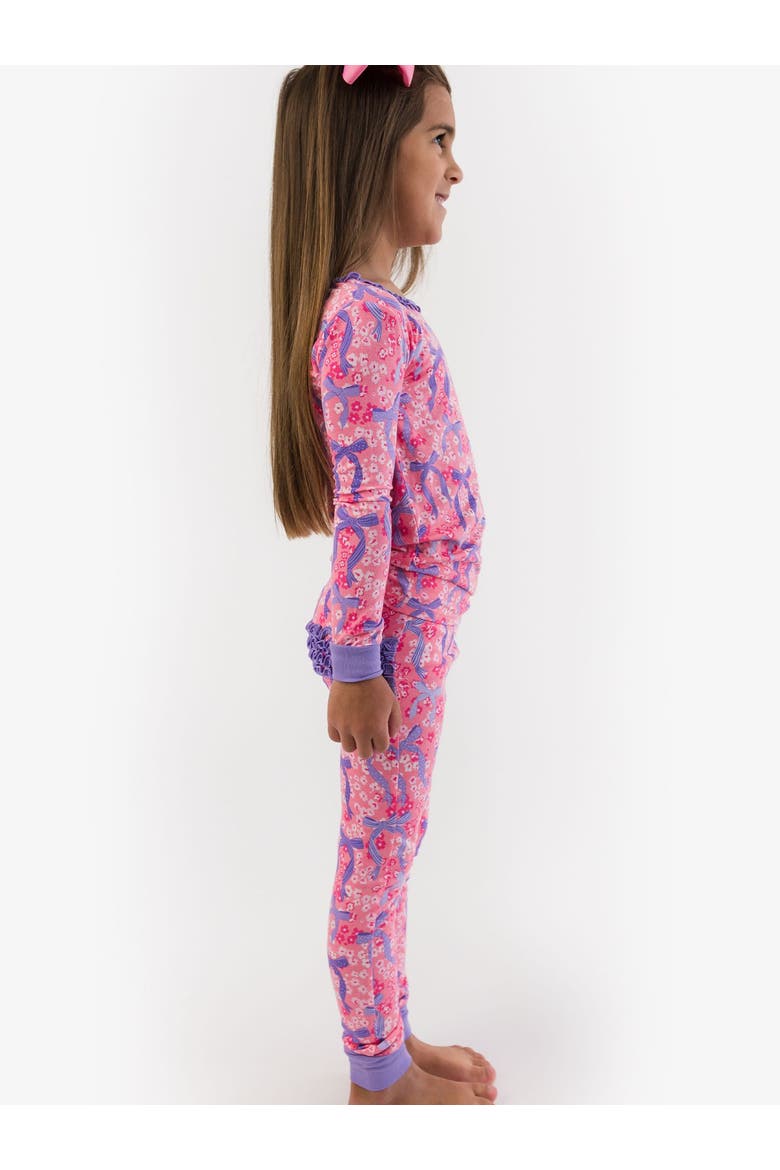Ruffle Long Sleeve Pajama Set, Signature Rear Ruffles, Alternate, color, Bow Besties
