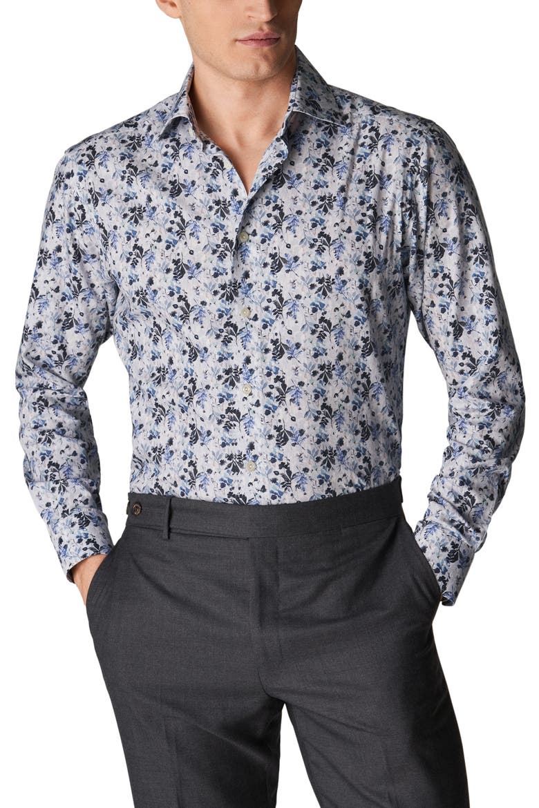 Men's Contemporary Fit Floral Dress Shirt, Main, color, LT/PASTEL BLUE