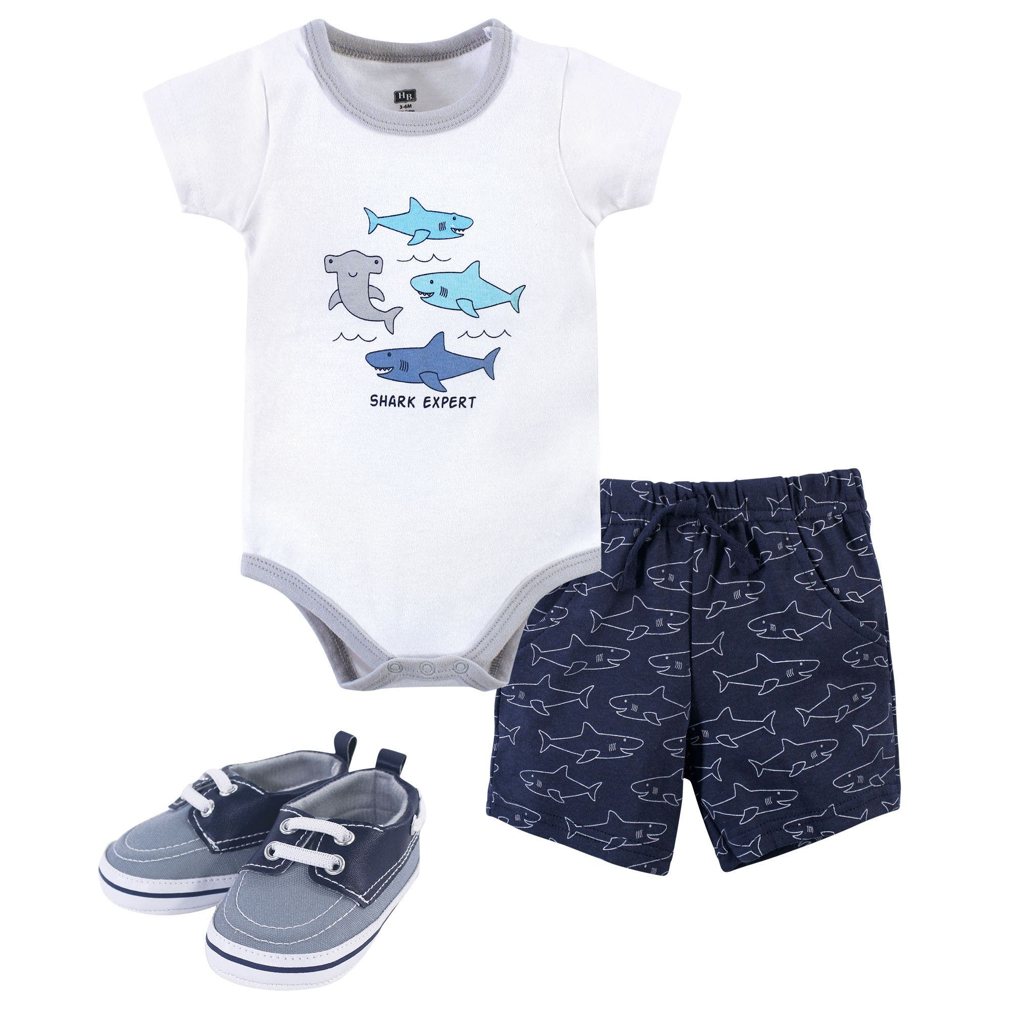 Hudson Baby Little Gent's Soft Cotton Bodysuit, Shorts & Footwear 3pk In Multi
