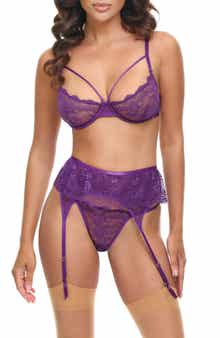 Oh La La Cheri Denise Underwire Lace Bra, Strappy Garter Belt & Panties Set