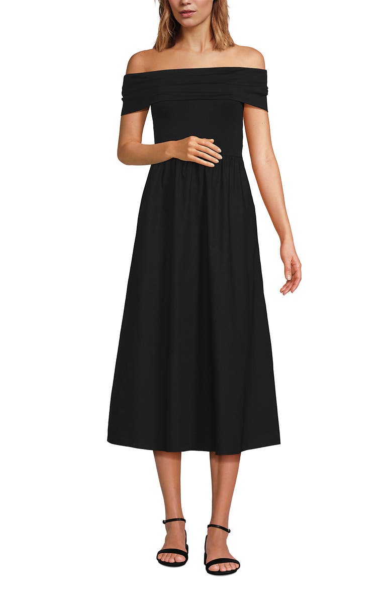 Off the Shoulder Slender Mixed Media Dress, Alternate, color, Black