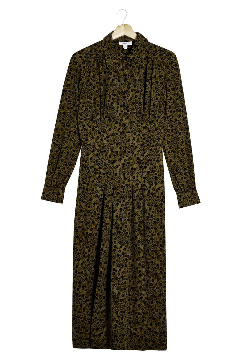 Floral Slit Front Long Sleeve Shirtdress, Alternate, color, OLIVE MULTI