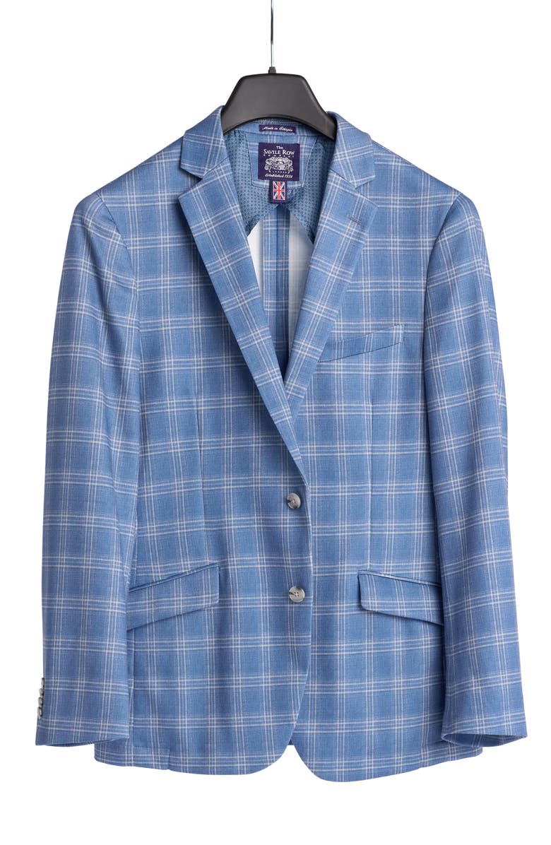 SAVILE ROW CO Shoreditch Slim Fit Blue Plaid Knit Sport Coat, Alternate, color, Blue