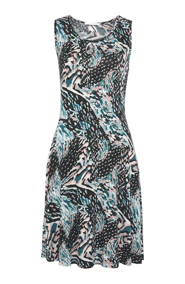 LASCANA Women's Printed Keyhole Dress, Alternate, color, Black Multi