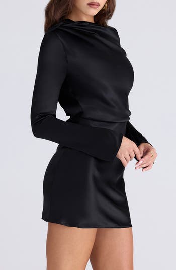Mariska Open Back Long Sleeve Satin Cocktail Minidress