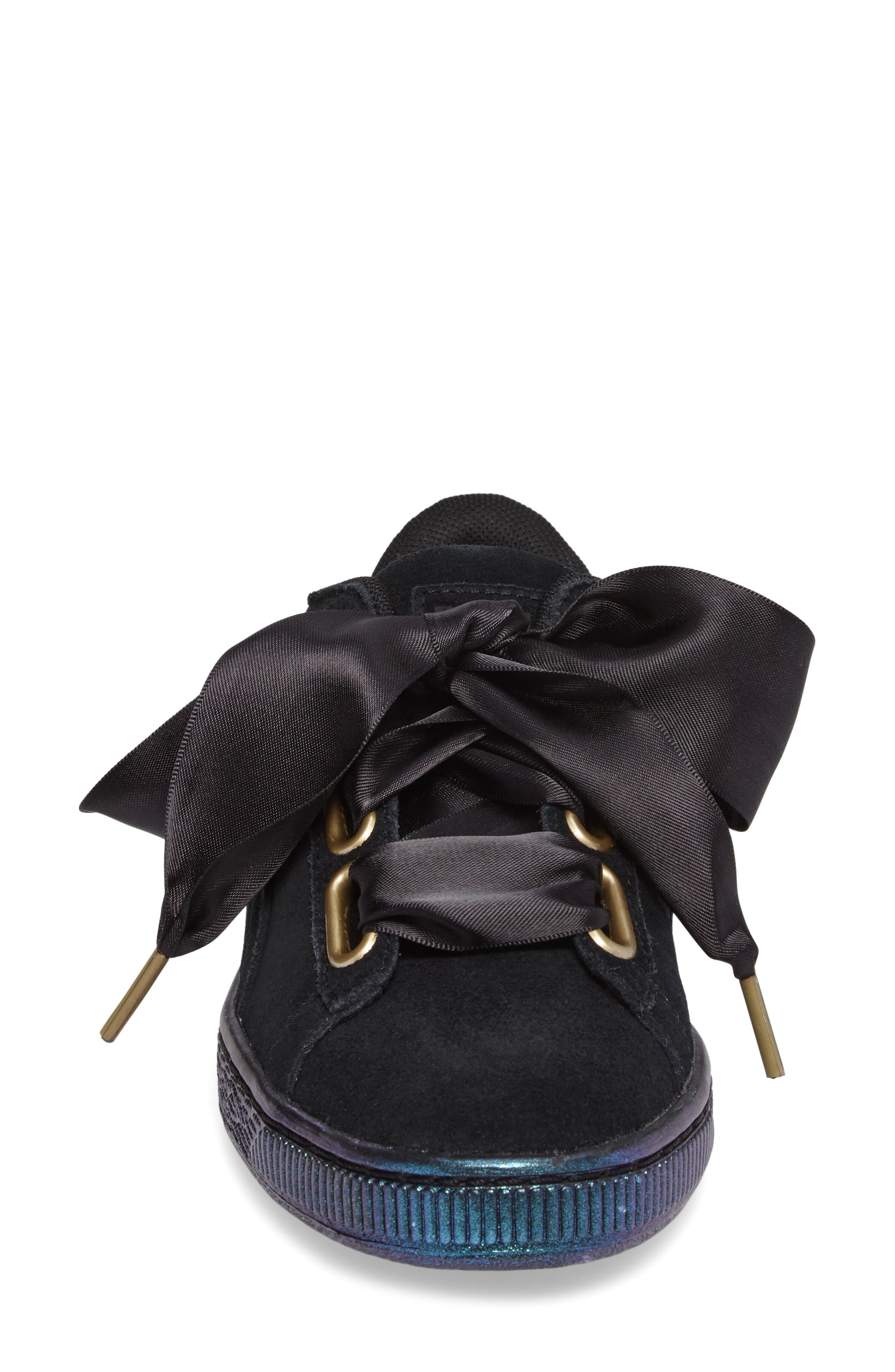 Suede - Heart Sneaker, Alternate, color, BLACK/ BLACK
