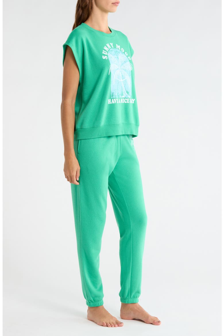 Sleeveless Sweatshirt & Joggers Fleece Pajamas, Alternate, color, GREEN PALM