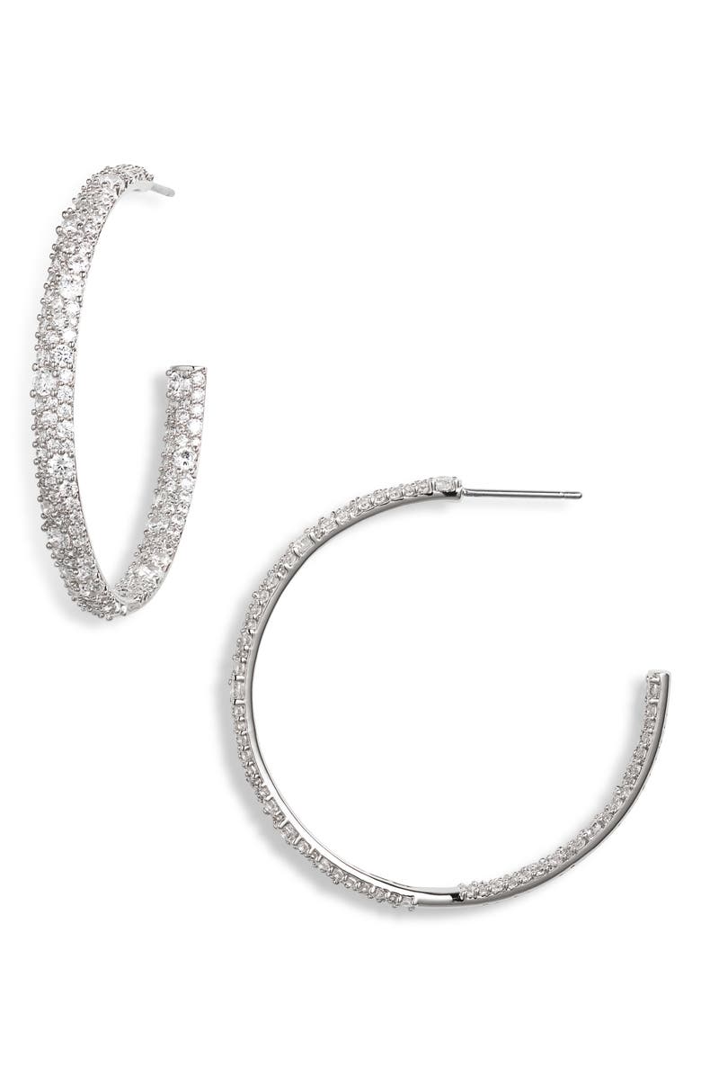 Nadri Lima Pavé Hoop Earrings, Alternate, color, Rhodium