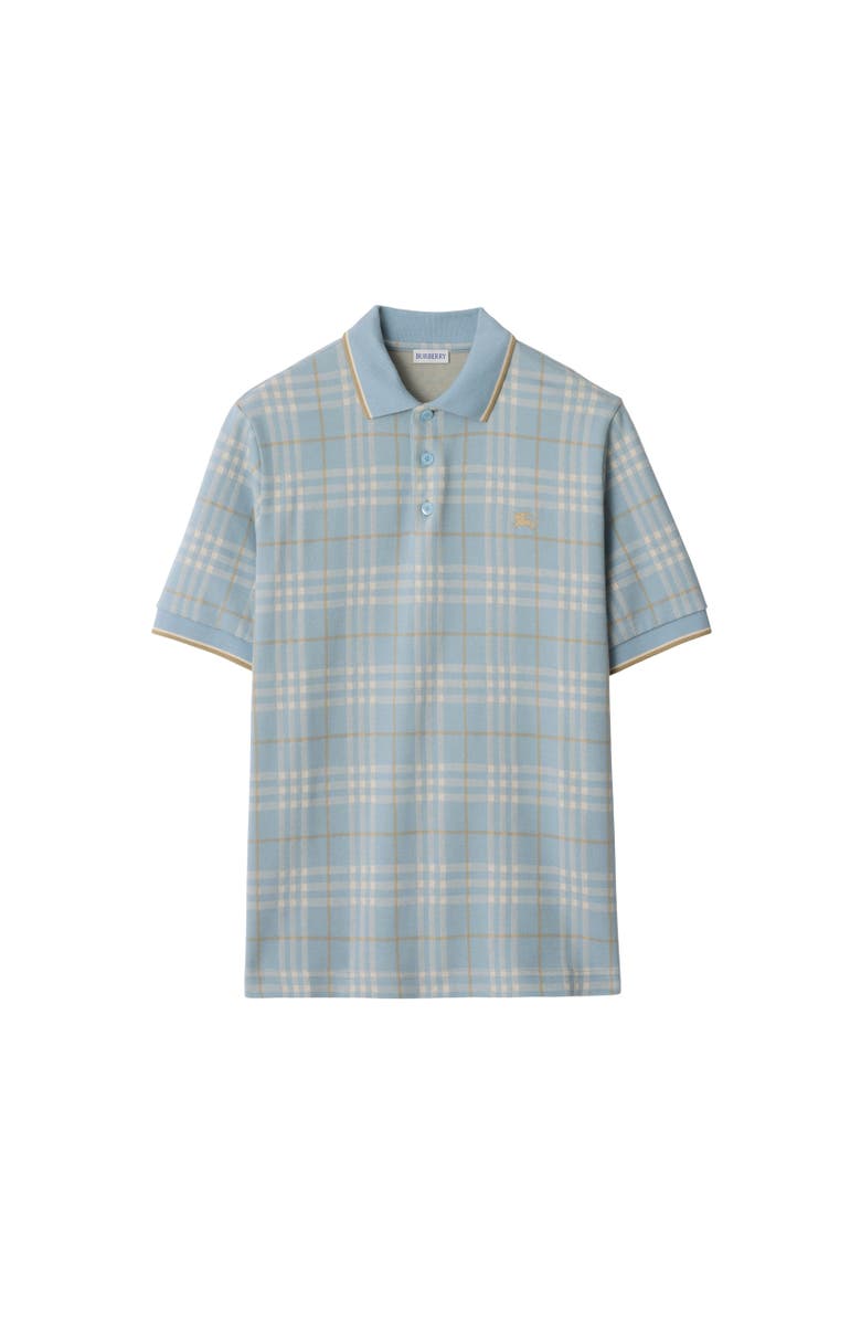 Burberry Check Cotton Polo Shirt, Alternate, color, Fog Blue