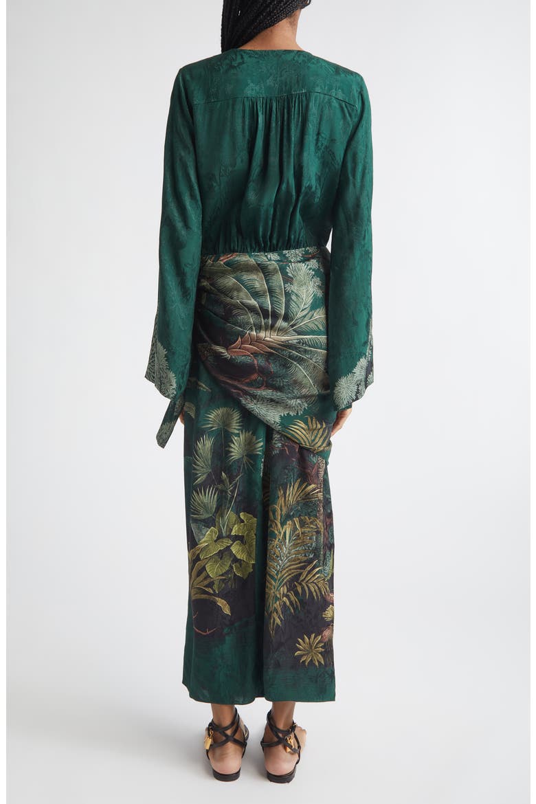 Ollantay Floral Jacquard Long Sleeve Wrap Dress, Alternate, color, DARK GREEN