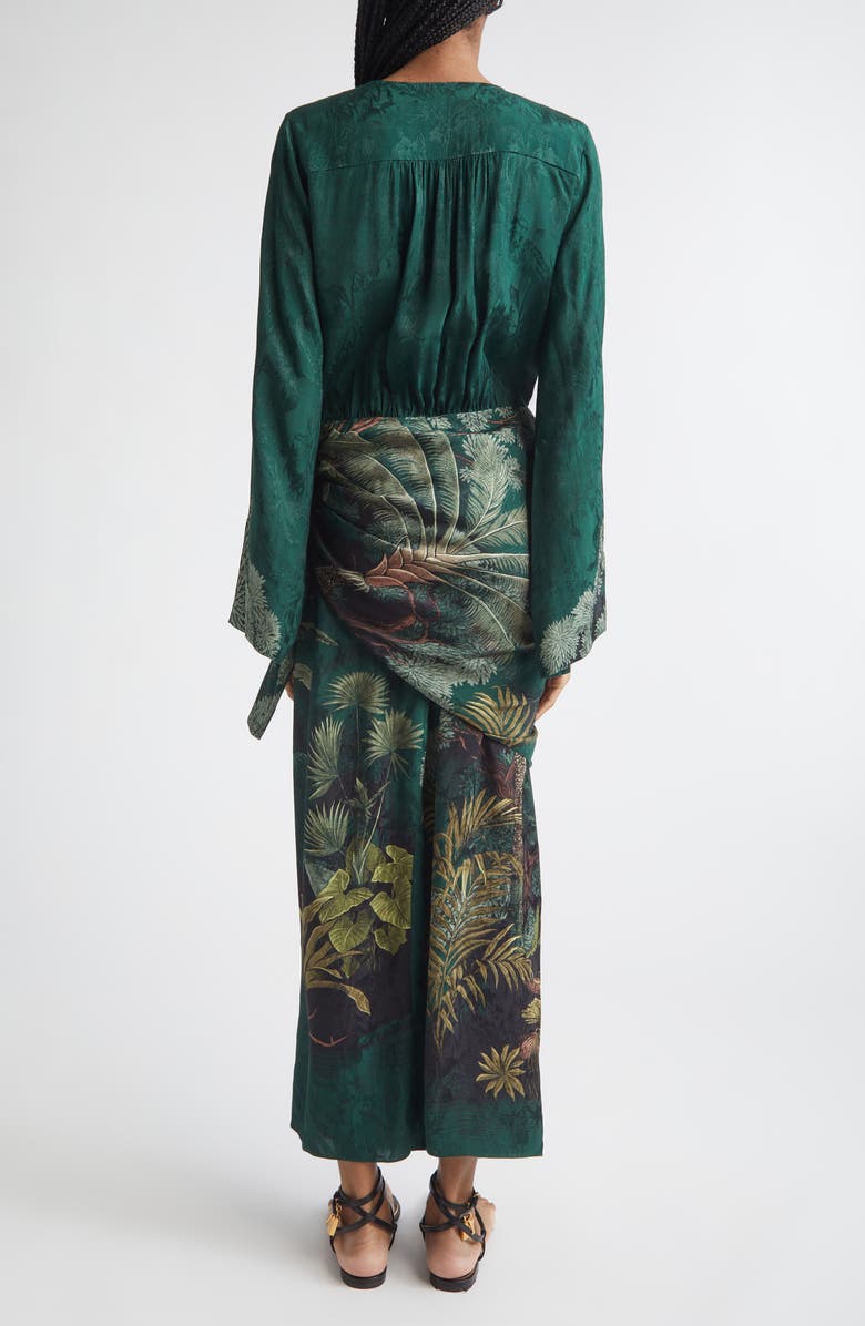 Johanna Ortiz Ollantay Floral Jacquard Long Sleeve Wrap Dress, Alternate, color, Dark Green