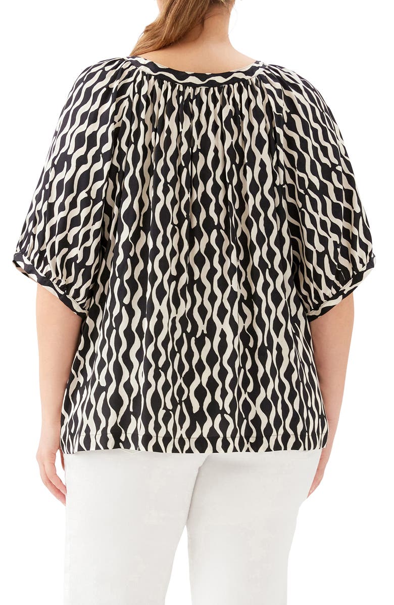 Karen Kane Print Satin Button-Up Peasant Top, Alternate, color, Print