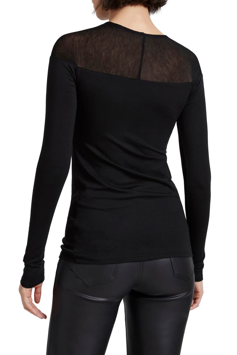 Pearl Sheer Yoke Jersey Top, Alternate, color, BLACK