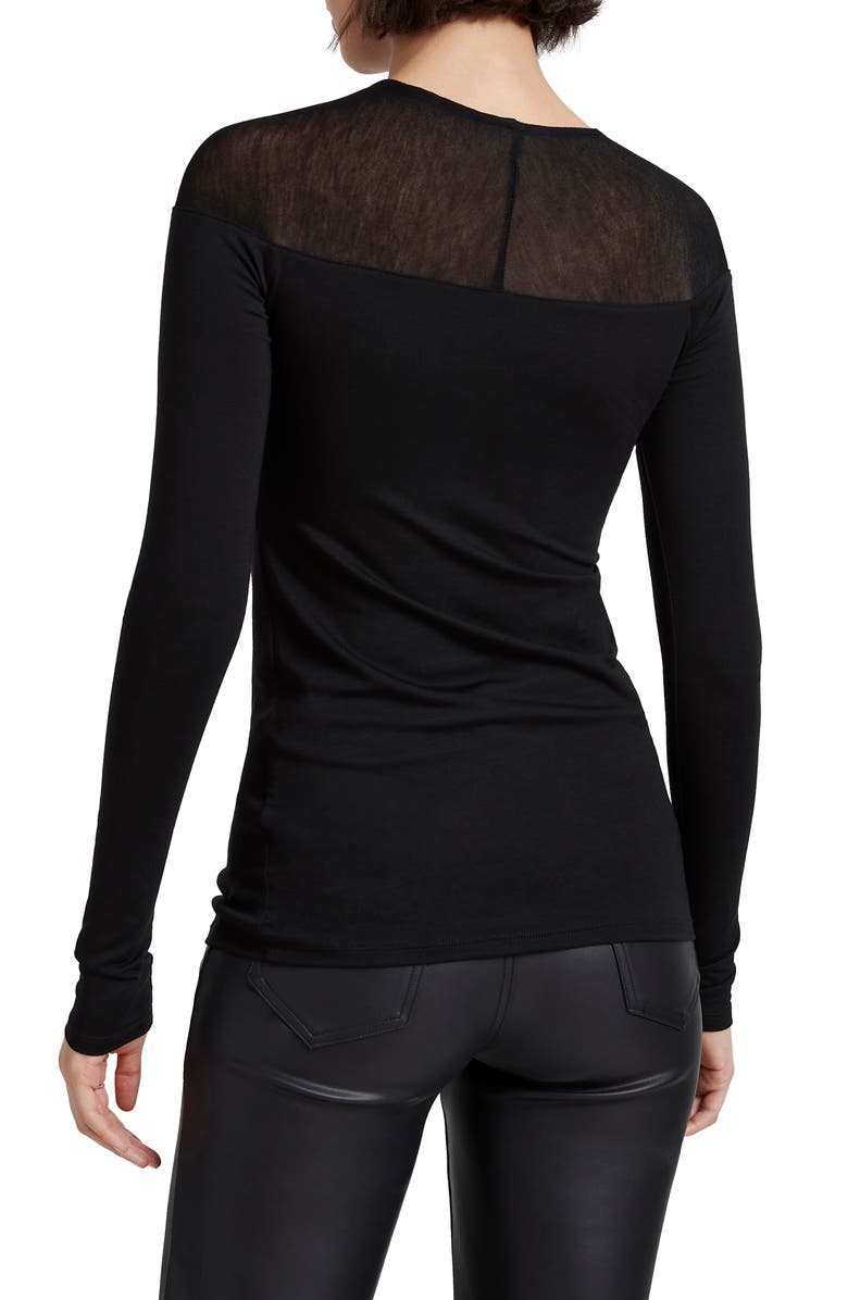 Marcella Pearl Sheer Yoke Jersey Top, Alternate, color, Black