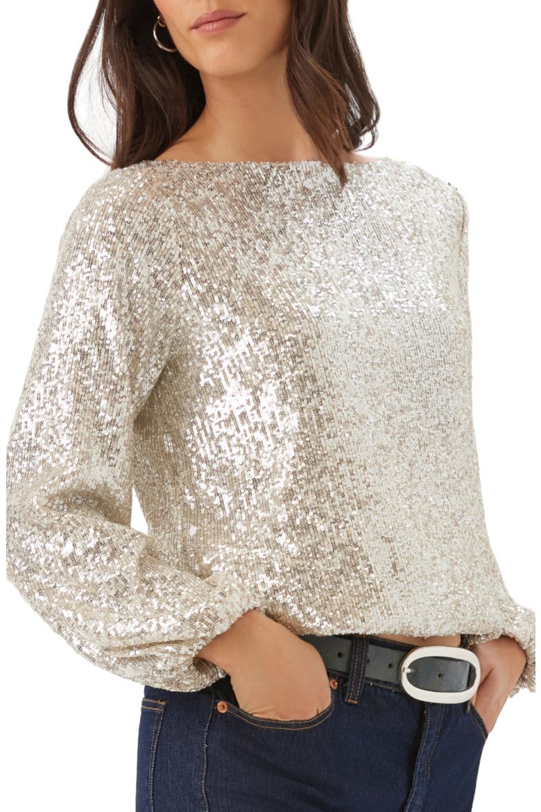 Sequin Boat Neck Top, Alternate, color, CHAMPAGNE